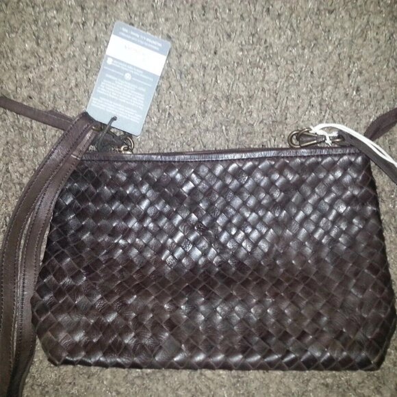 VALENTINA-Dark Brown Woven Leather Crossbody-NEW WITH TAGS - Picture 2 of 5